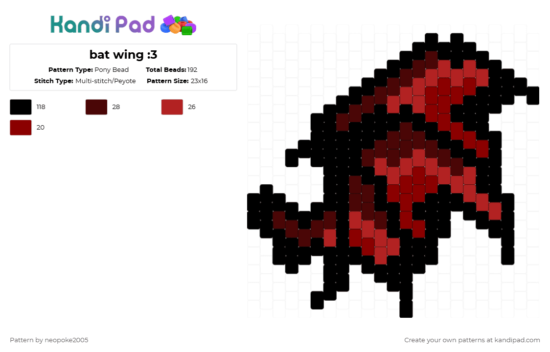 bat wing :3 - Pony Bead Pattern by neopoke2005 on Kandi Pad - brown,red