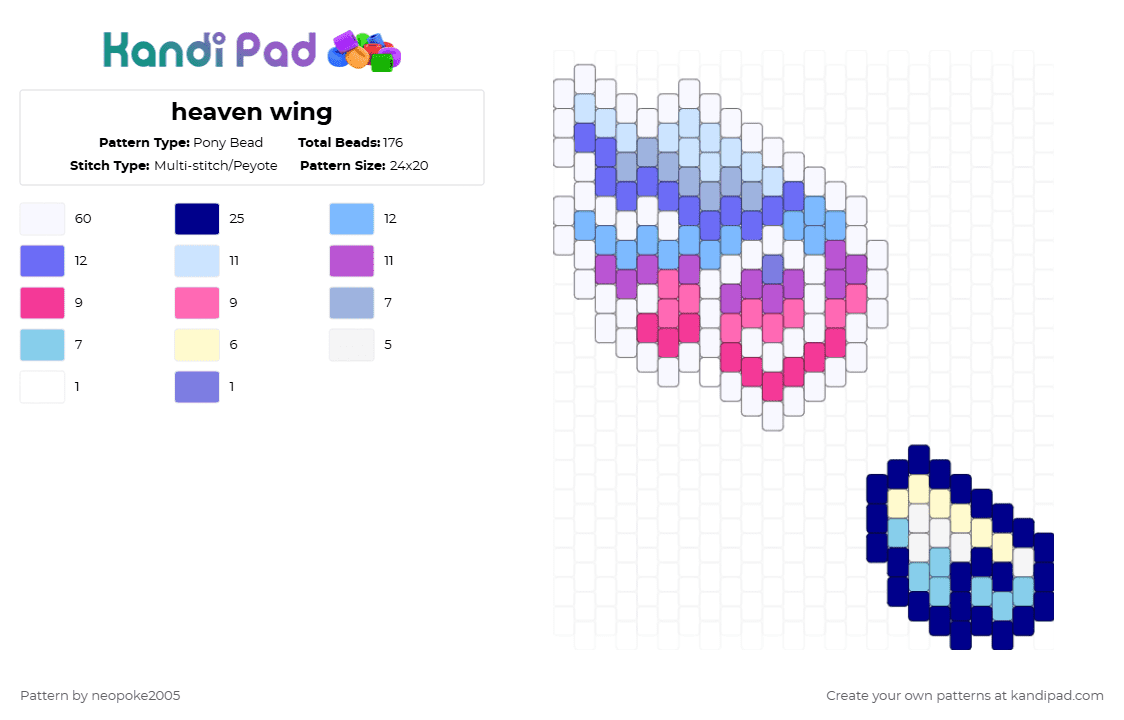 heaven wing - Pony Bead Pattern by neopoke2005 on Kandi Pad - white,purple,light blue,pink