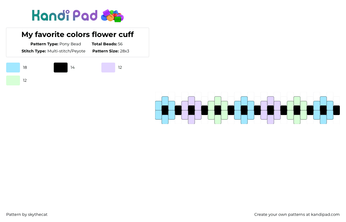 My favorite colors flower cuff - Pony Bead Pattern by deleted_user_503645 on Kandi Pad - light blue,pink