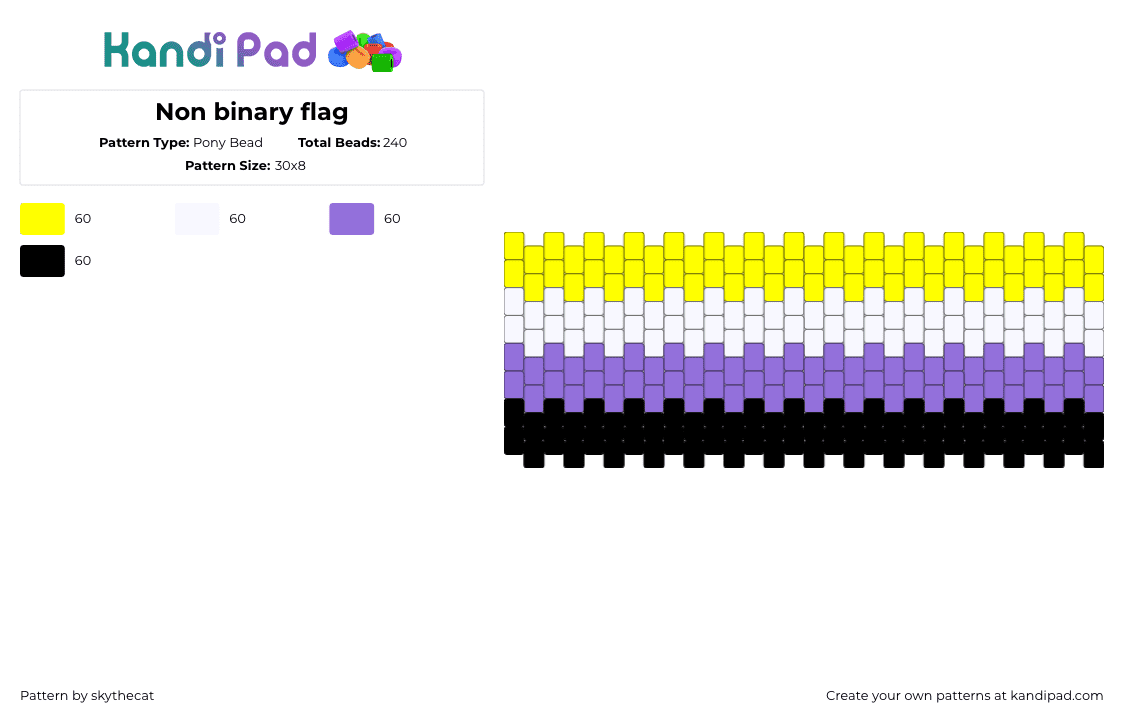 Non binary flag - Pony Bead Pattern by skythecat on Kandi Pad - yellow,purple