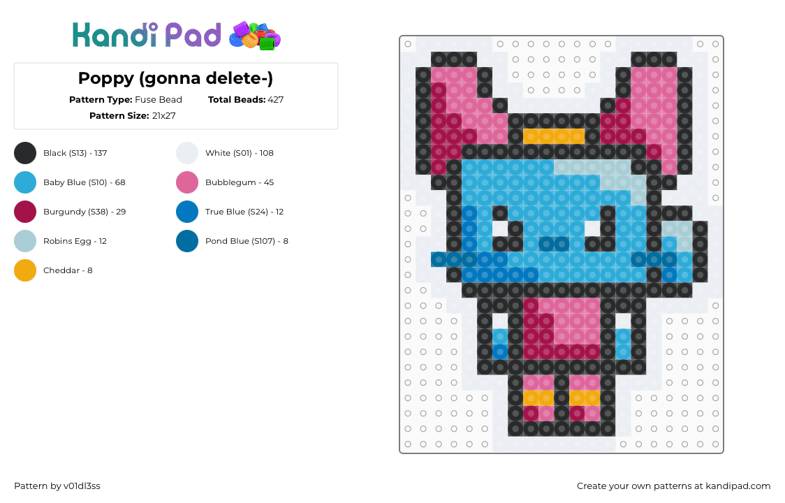 Poppy (gonna delete-) - Fuse Bead Pattern by v01dl3ss on Kandi Pad - light blue,pink