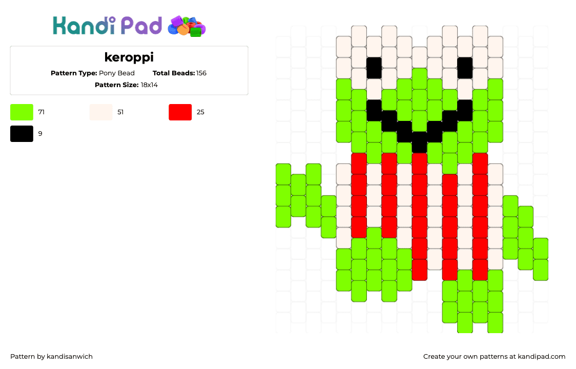 keroppi - Pony Bead Pattern by kandisanwich on Kandi Pad - green,red