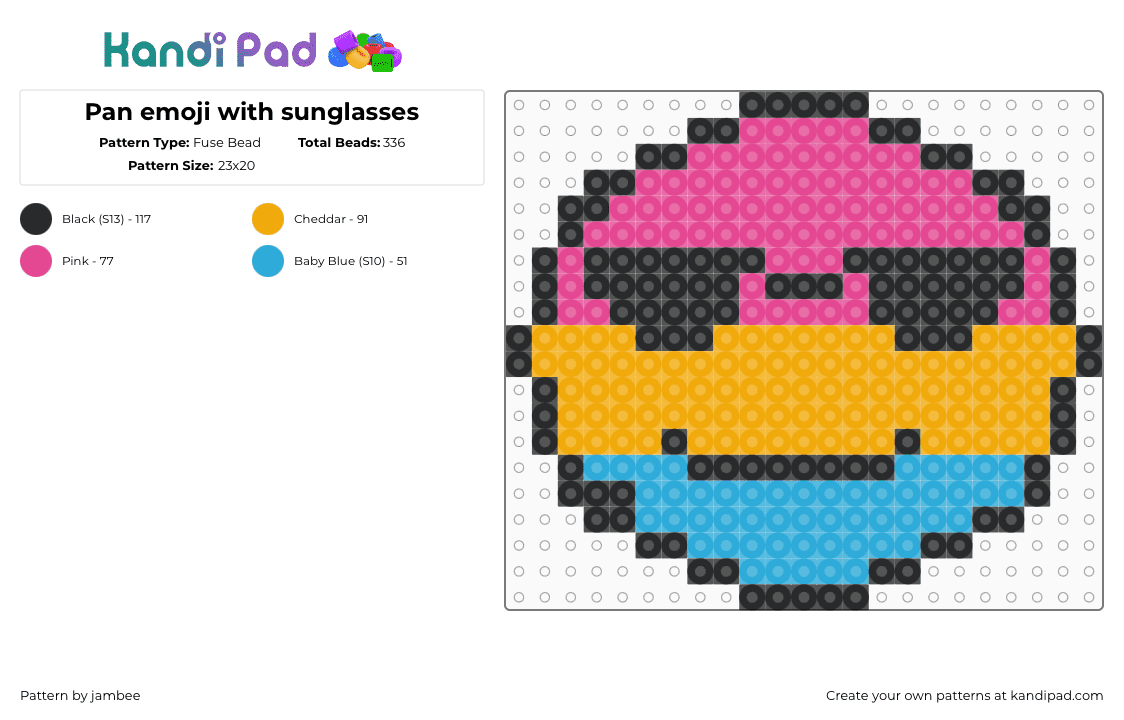 Pan emoji with sunglasses - Fuse Bead Pattern by jambee on Kandi Pad - pink,orange