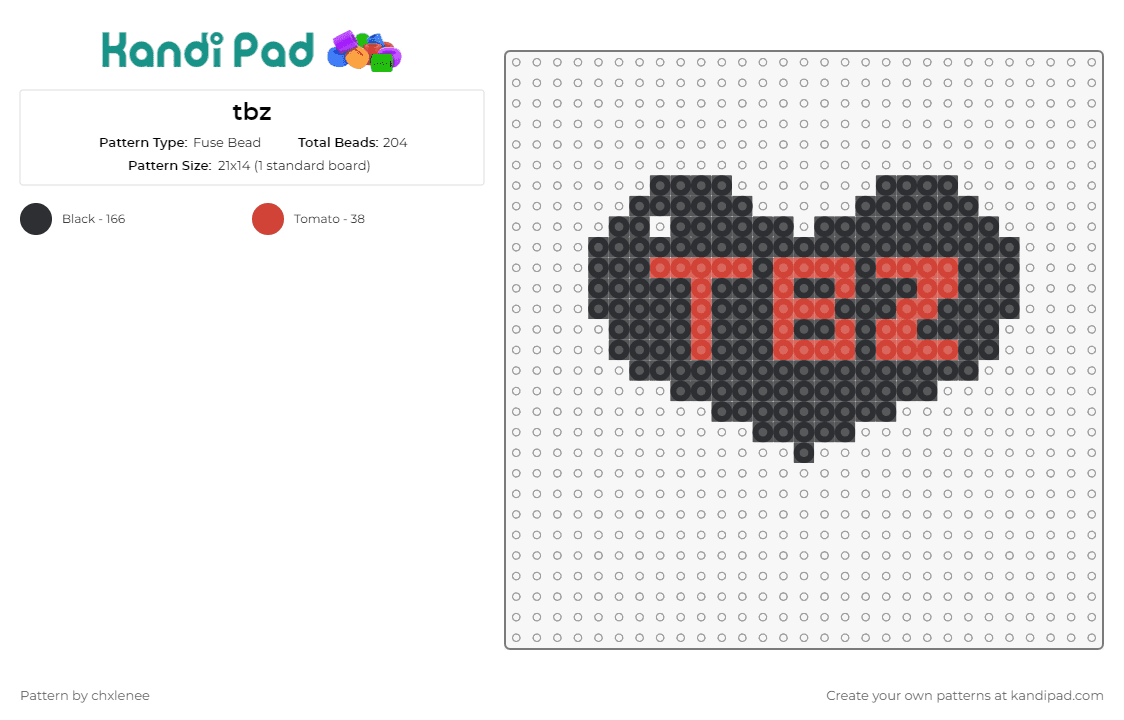 tbz - Fuse Bead Pattern by chxlenee on Kandi Pad - tbz,text,heart,bold,statement,love,passion,pop,black,red
