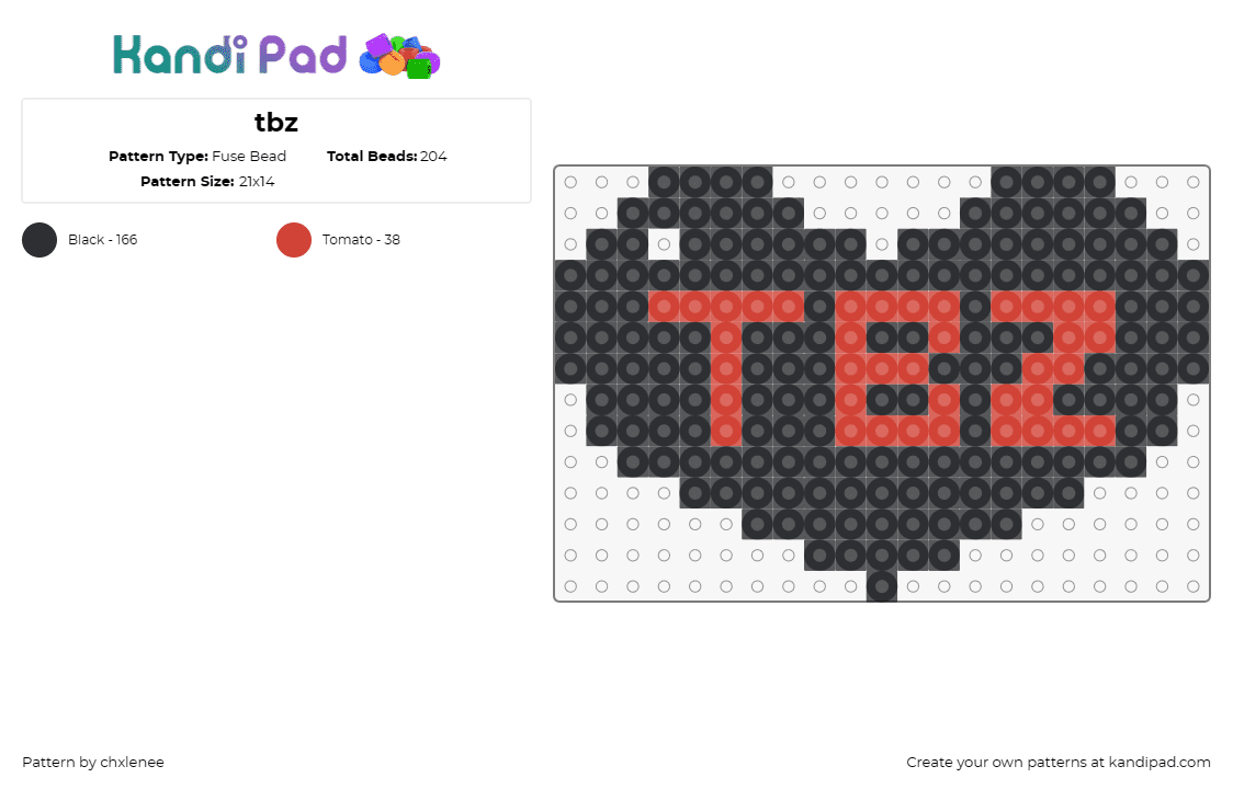 tbz - Fuse Bead Pattern by chxlenee on Kandi Pad - tbz,text,heart,bold,statement,love,passion,pop,black,red