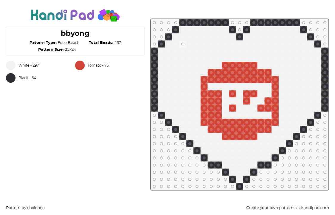 bbyong - Fuse Bead Pattern by chxlenee on Kandi Pad - saturday,music,heart,playful,facial expression,joy,rhythm,red,white