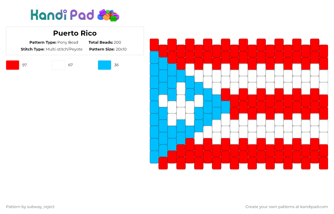Puerto Rico Pony Bead Pattern - Kandi Pad | Kandi Patterns, Fuse Bead ...