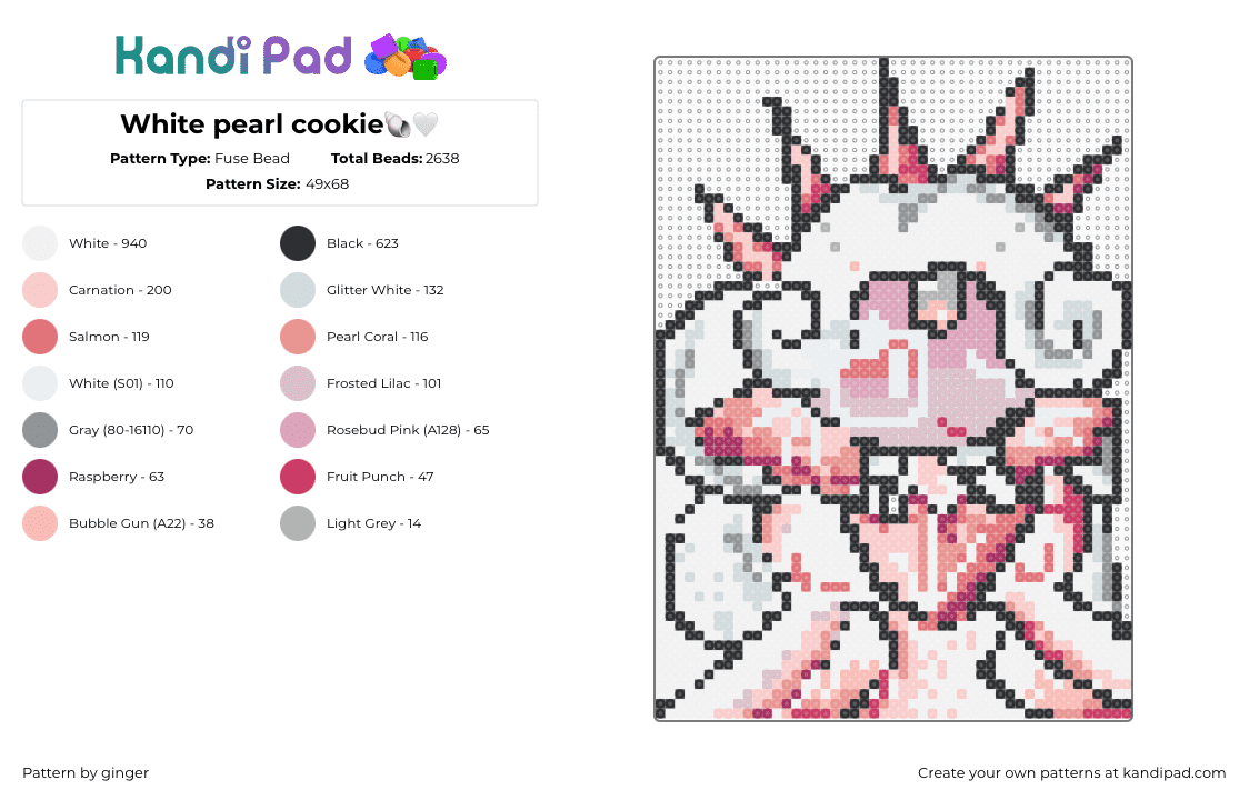 White pearl cookie🐚🤍 - Fuse Bead Pattern by ginger on Kandi Pad - white,beige