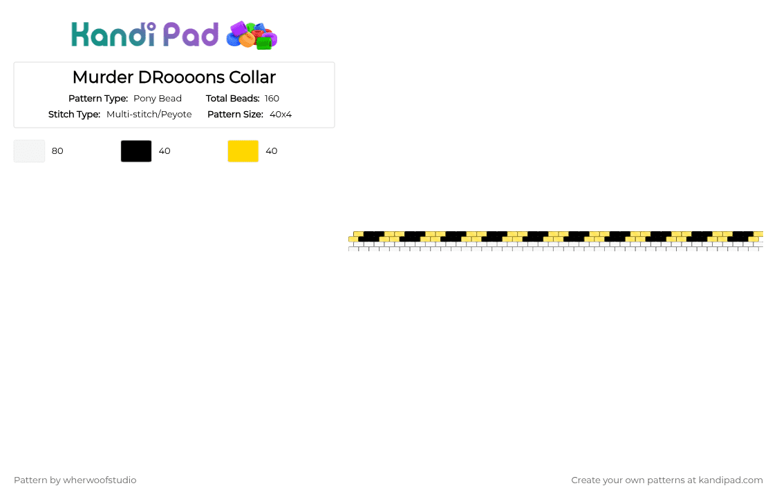 Murder DRoooons Collar - Pony Bead Pattern by wherwoofstudio on Kandi Pad - murder drones, tadc, white, yellow