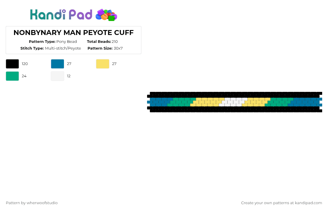 NONBYNARY MAN PEYOTE CUFF - Pony Bead Pattern by wherwoofstudio on Kandi Pad - black,blue,yellow,lgbtq,peyote,plur