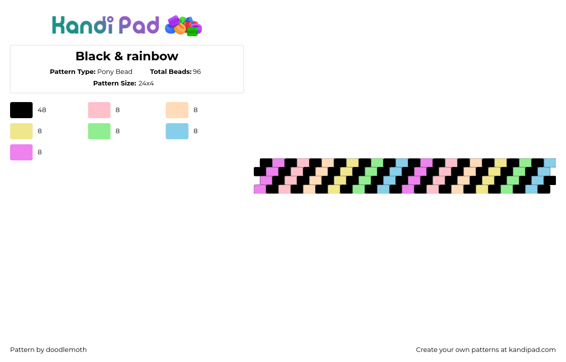 Black & rainbow - Pony Bead Pattern by doodlemoth on Kandi Pad - black,pink,gay,stripe,rainbow