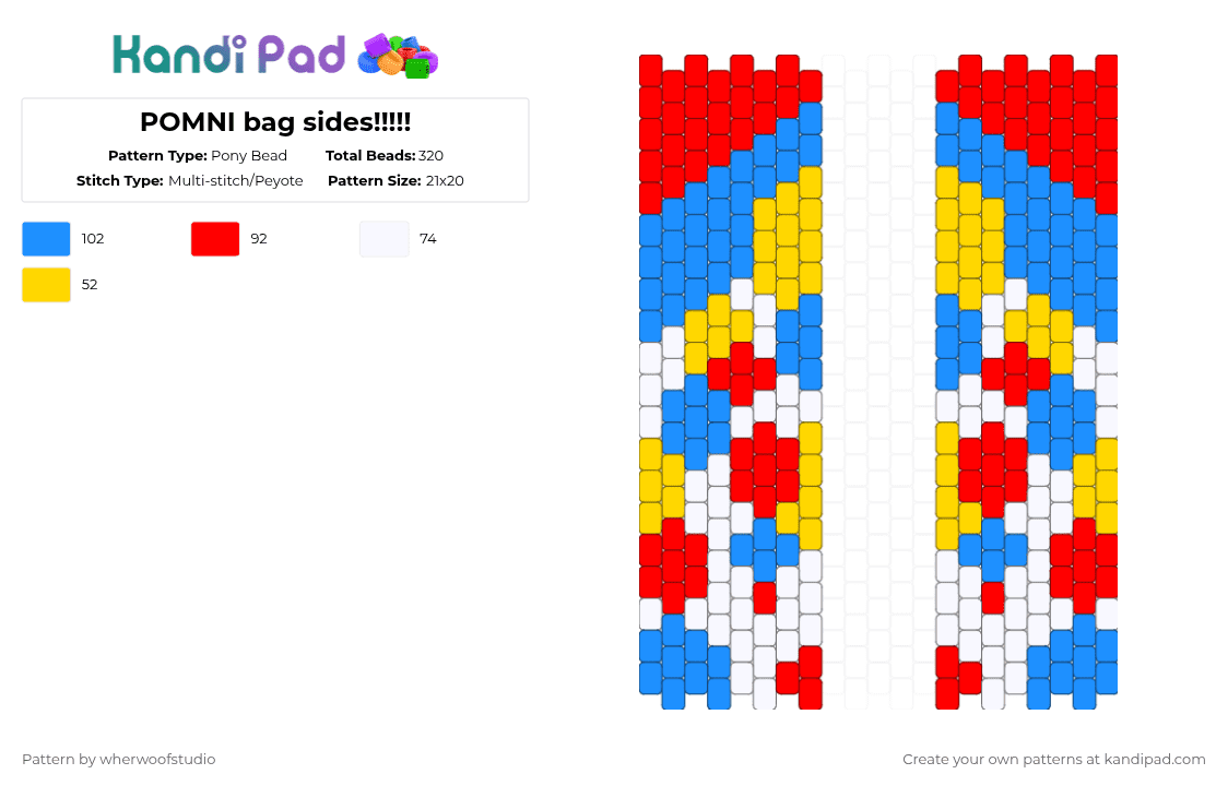 POMNI bag sides!!!!! - Pony Bead Pattern by wherwoofstudio on Kandi Pad - red,light blue