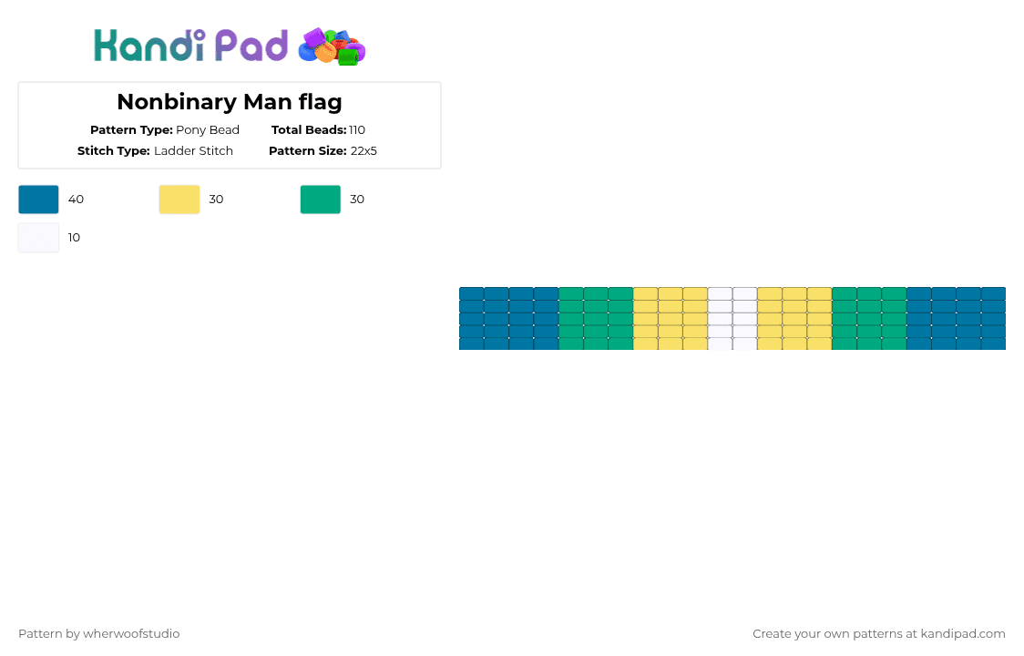 Nonbinary Man flag - Pony Bead Pattern by wherwoofstudio on Kandi Pad - blue,nonbinary,gay,lgbtq