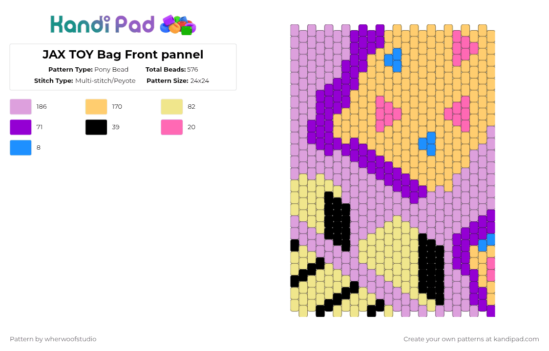 JAX TOY Bag Front pannel - Pony Bead Pattern by wherwoofstudio on Kandi Pad - pink,yellow,tadc,bag
