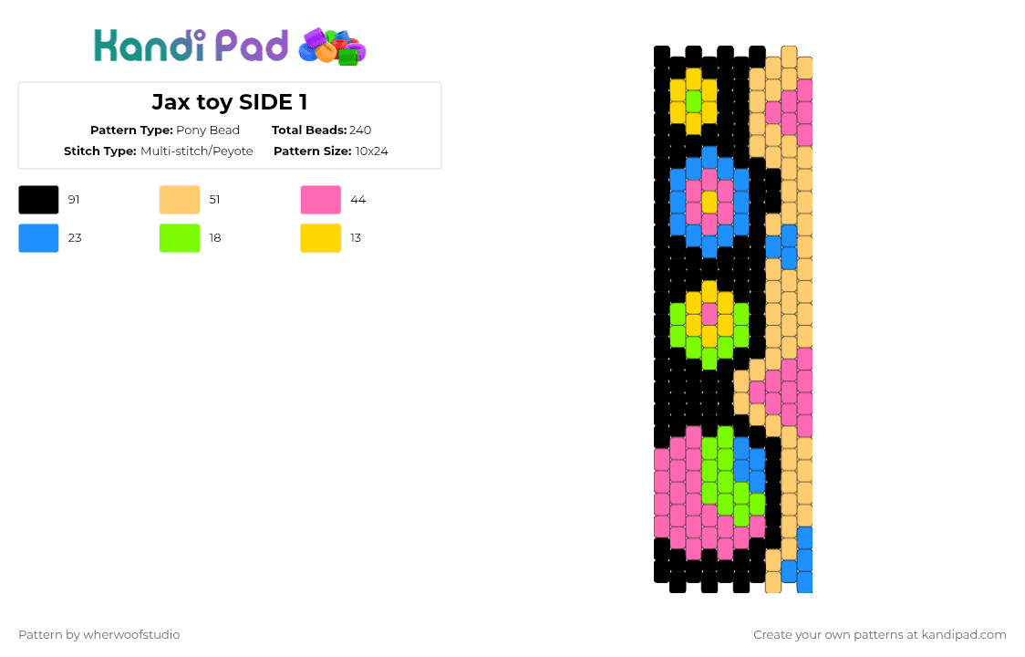 Jax toy SIDE 1 - Pony Bead Pattern by wherwoofstudio on Kandi Pad - yellow,pink