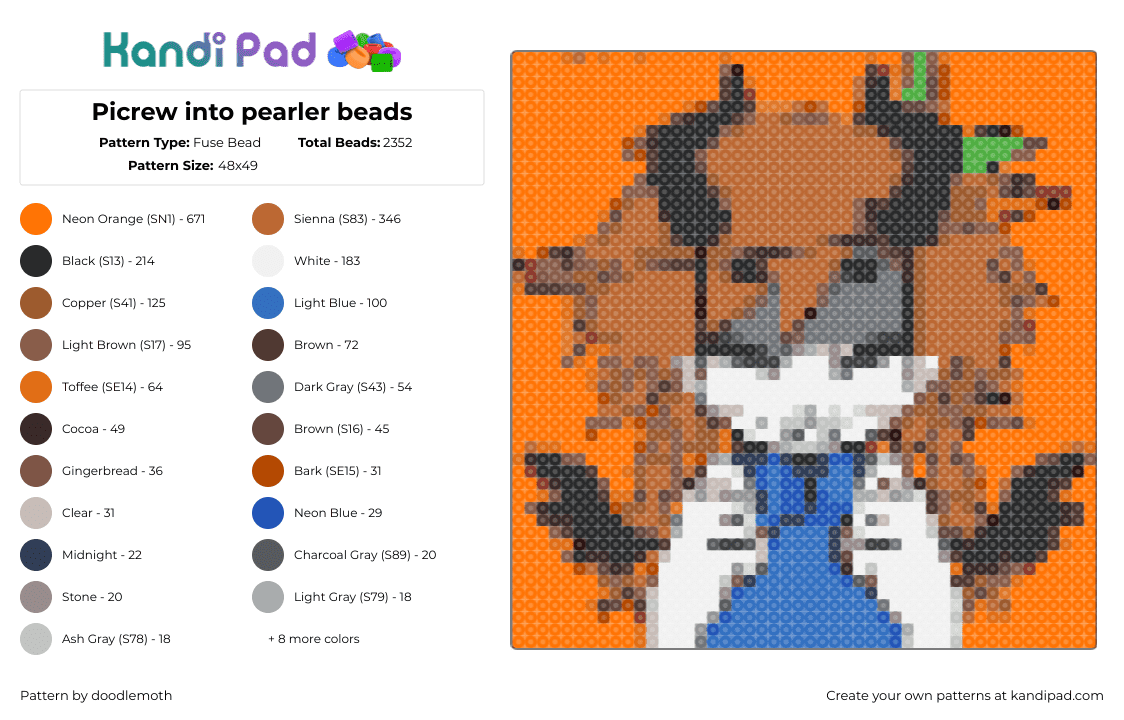 Picrew into pearler beads - Fuse Bead Pattern by wherwoofstudio on Kandi Pad - first,oc