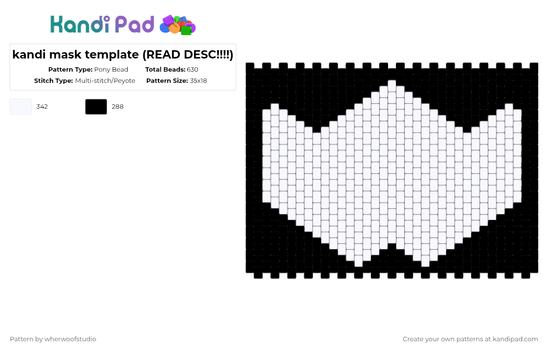 kandi mask template (READ DESC!!!!) - Pony Bead Pattern by wherwoofstudio on Kandi Pad - black, kandi, mask, template, white