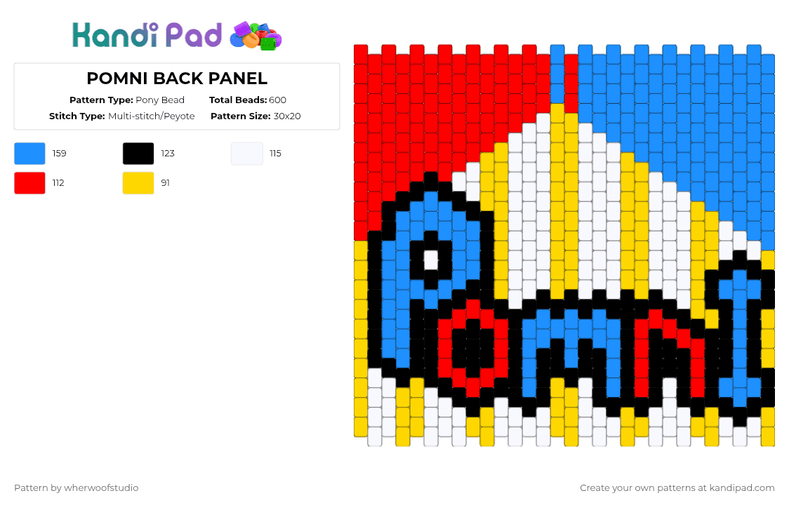 POMNI BACK PANEL - Pony Bead Pattern by wherwoofstudio on Kandi Pad - light blue