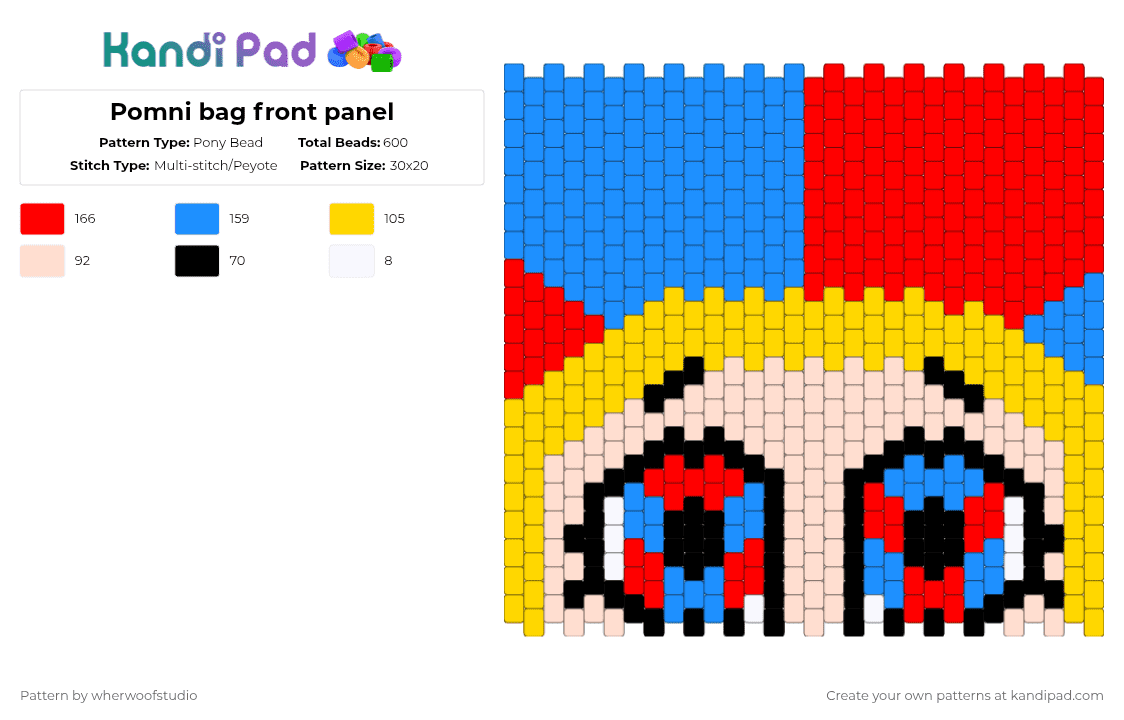 Pomni bag front panel - Pony Bead Pattern by wherwoofstudio on Kandi Pad - light blue,red