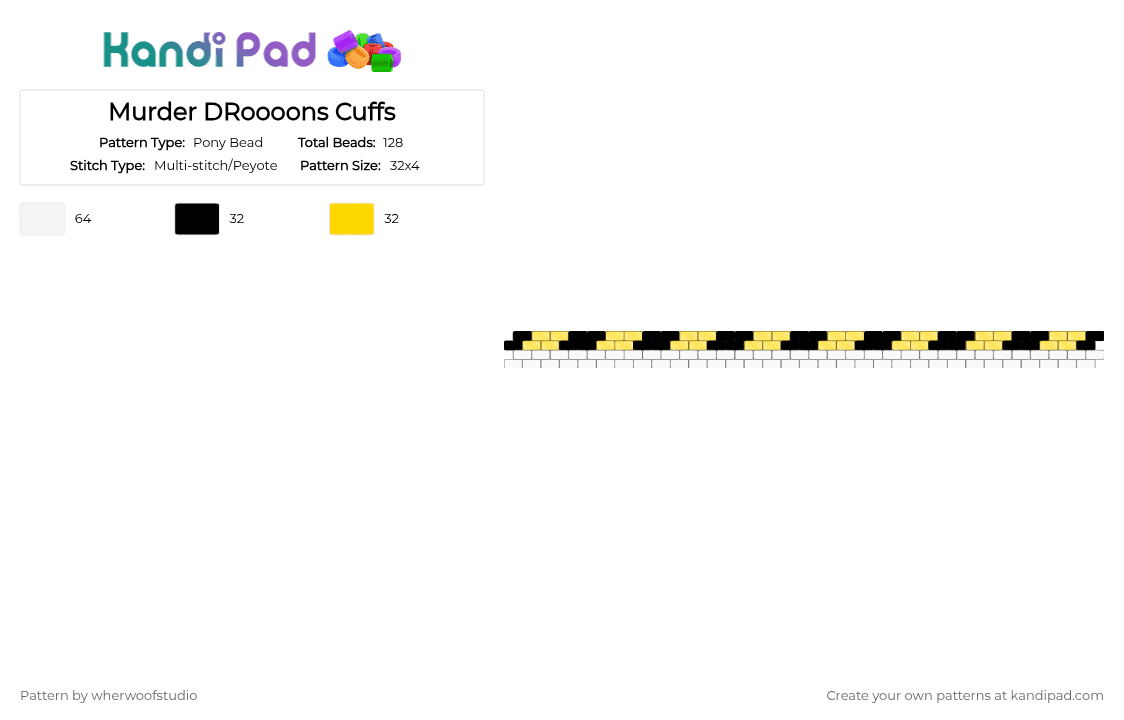 Murder DRoooons Cuffs - Pony Bead Pattern by wherwoofstudio on Kandi Pad - black, set, small maker, white, yellow