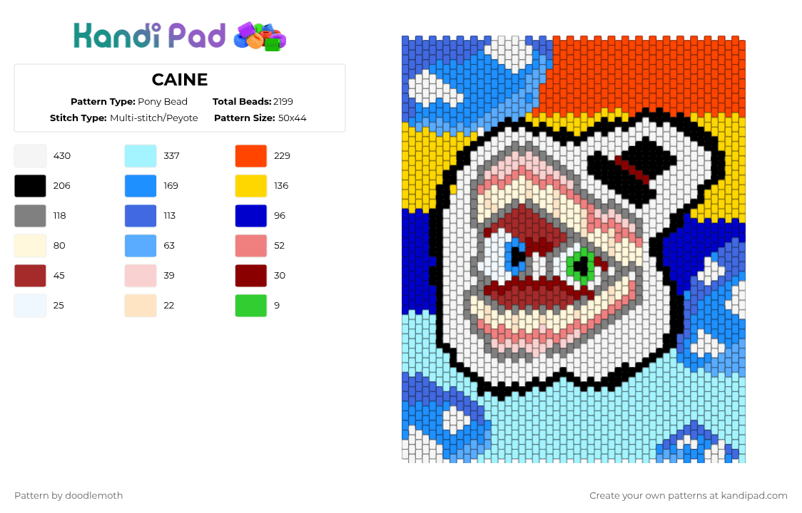 CAINE - Pony Bead Pattern by wherwoofstudio on Kandi Pad - red,light blue