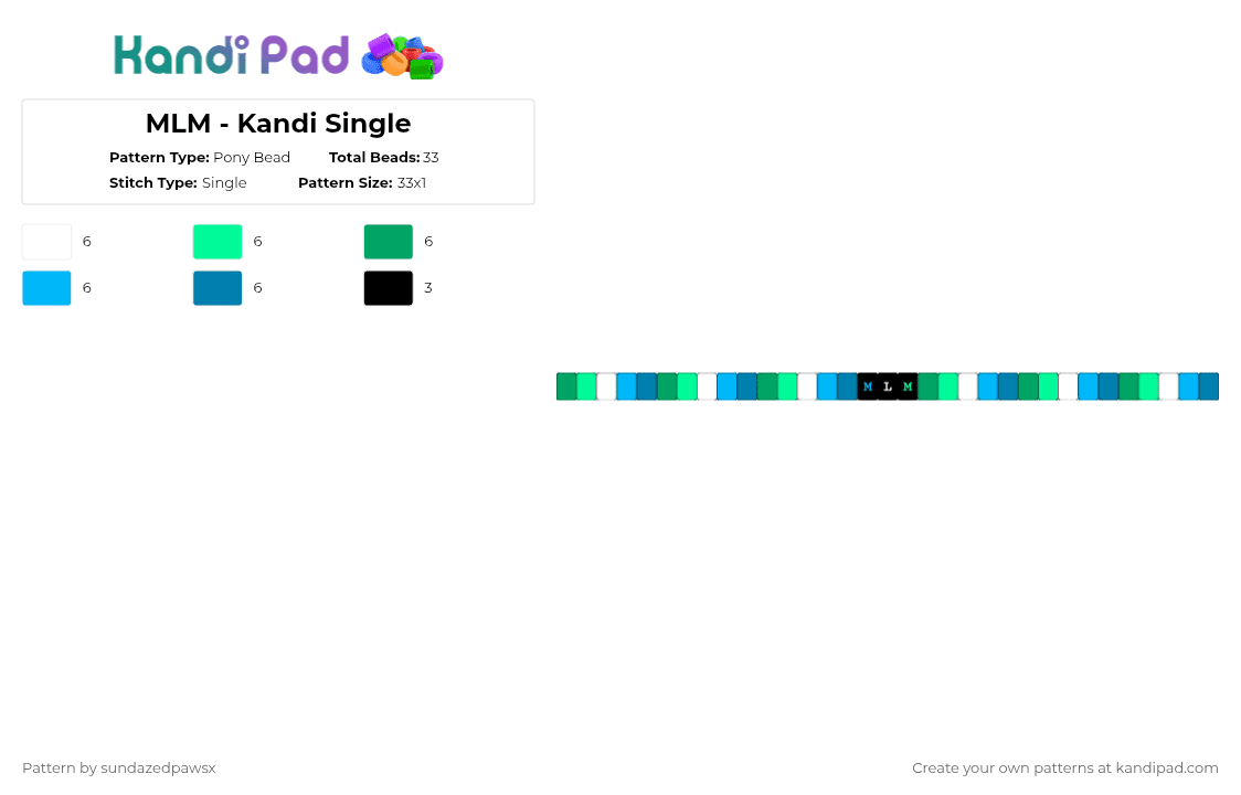 MLM - Kandi Single - Pony Bead Pattern by deleted_user_452524 on Kandi Pad - teal,green,light blue,blue