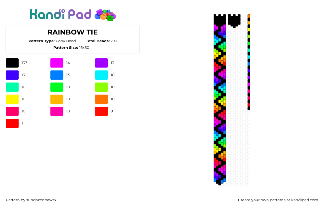 RAINBOW TIE - Pony Bead Pattern by deleted_user_452524 on Kandi Pad - black,purple,orange,colorful