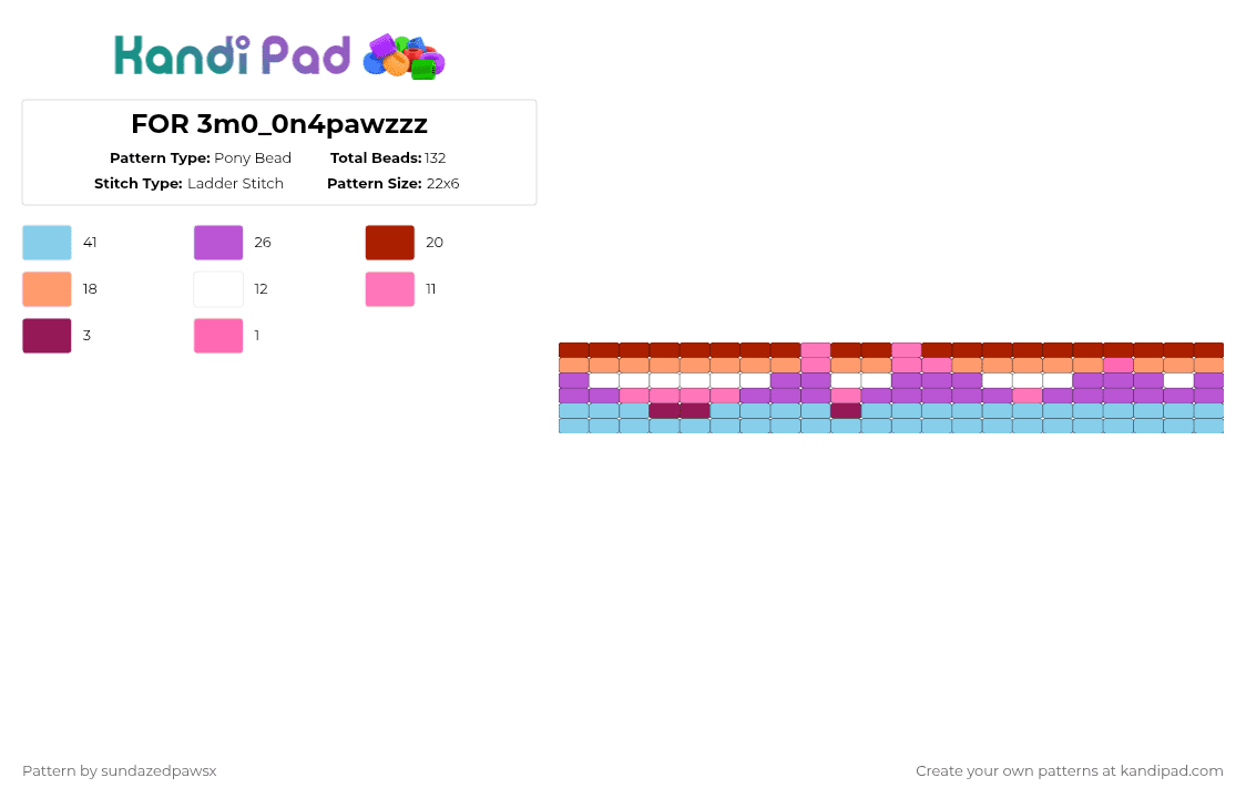 FOR 3m0_0n4pawzzz - Pony Bead Pattern by deleted_user_452524 on Kandi Pad - pink,light blue