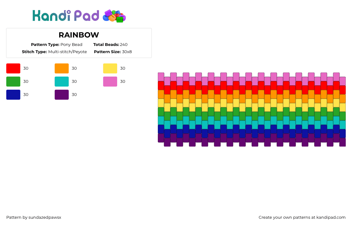 RAINBOW - Pony Bead Pattern by deleted_user_452524 on Kandi Pad - pink