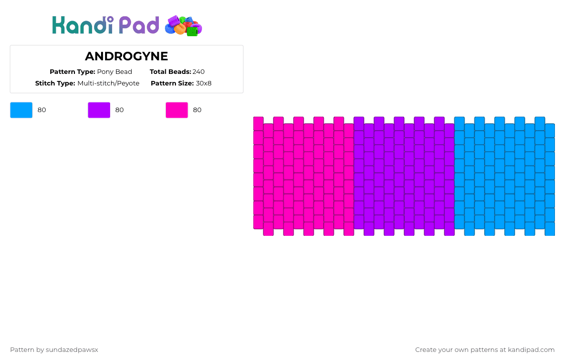 ANDROGYNE - Pony Bead Pattern by deleted_user_452524 on Kandi Pad - light blue,purple,pink