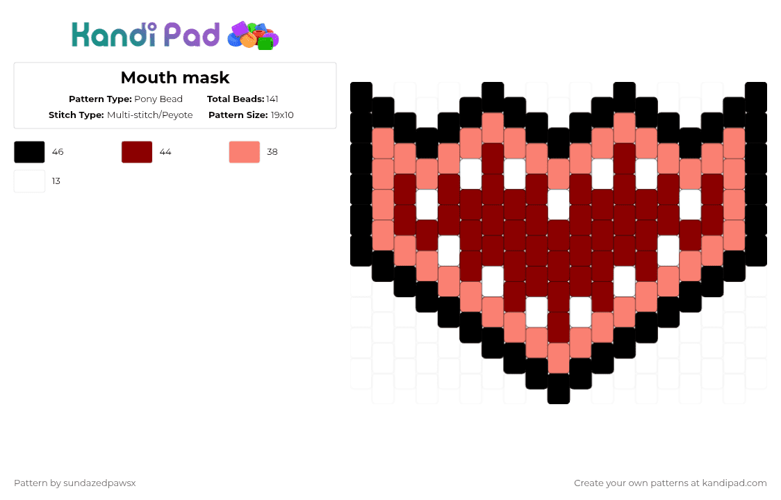Mouth mask - Pony Bead Pattern by deleted_user_452524 on Kandi Pad - orange,red