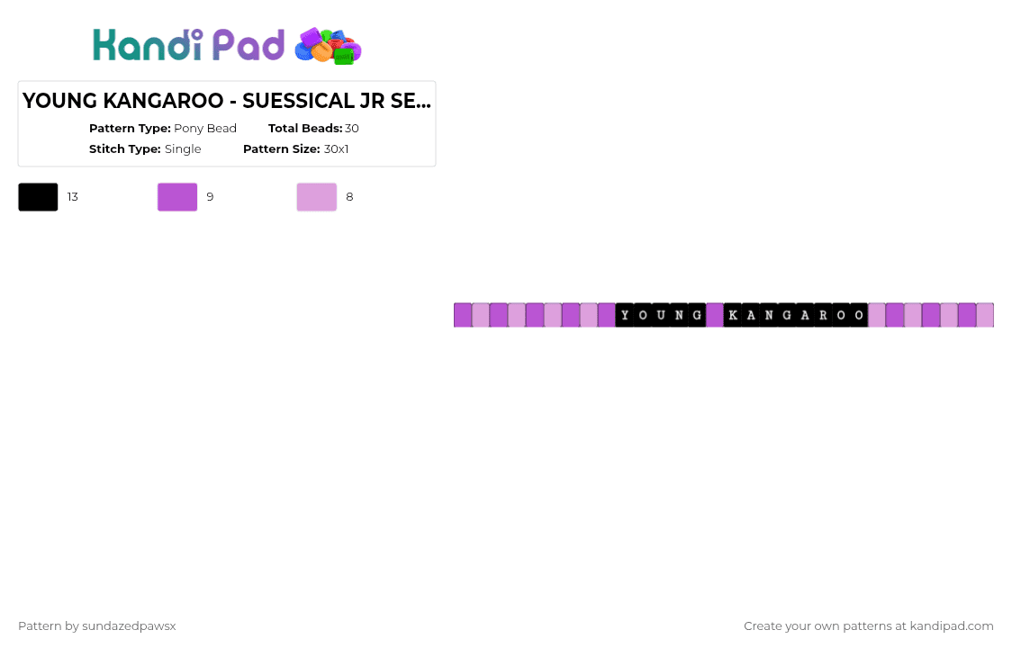 YOUNG KANGAROO - SUESSICAL JR SERIES - Pony Bead Pattern by deleted_user_452524 on Kandi Pad - black,pink