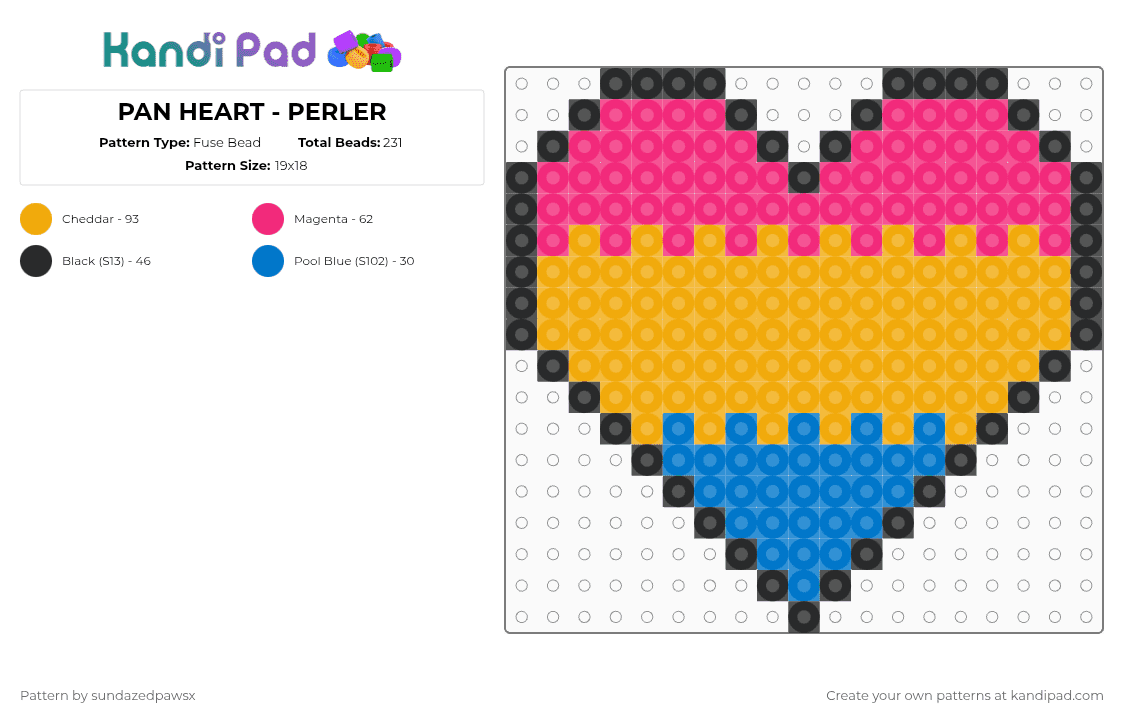 PAN HEART - PERLER - Fuse Bead Pattern by deleted_user_452524 on Kandi Pad - orange,pink
