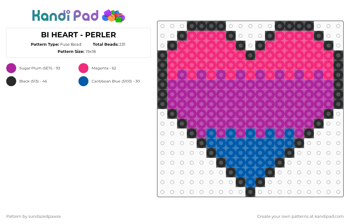 BI HEART - PERLER - Fuse Bead Pattern by deleted_user_452524 on Kandi Pad - pink
