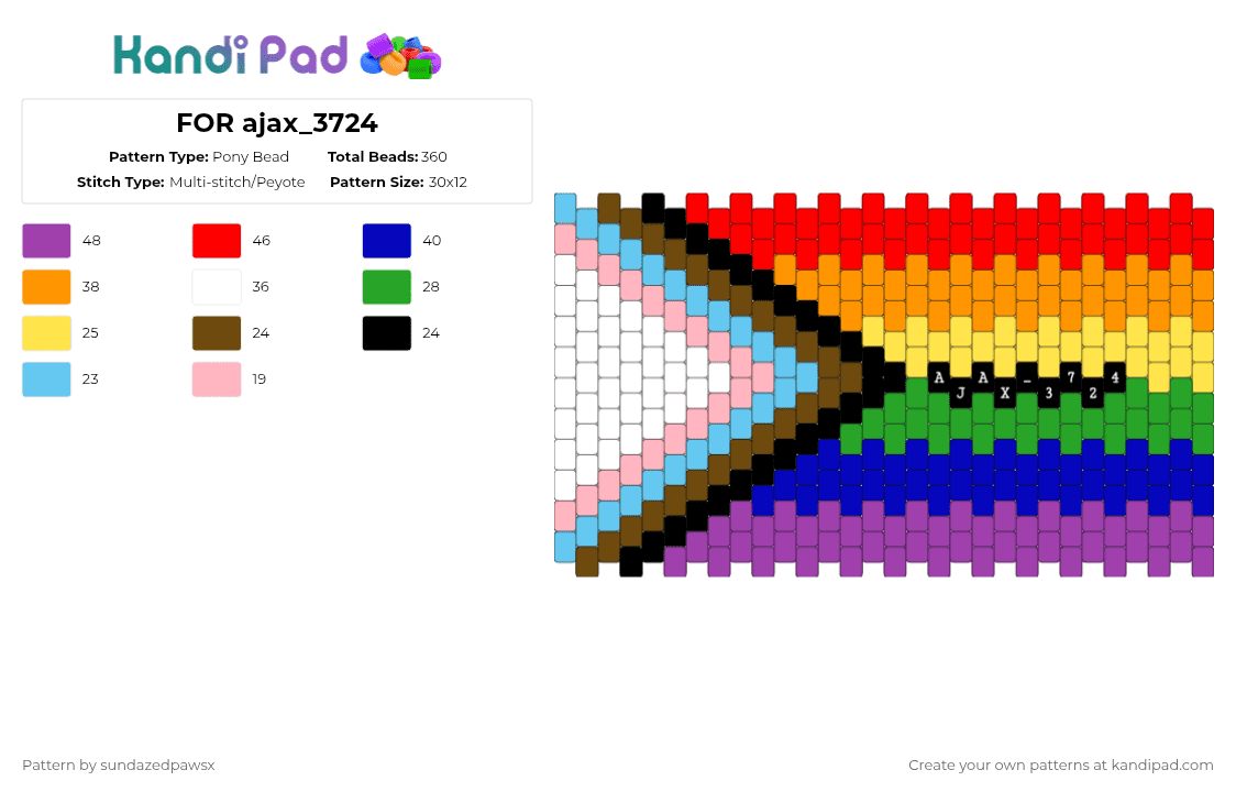 FOR ajax_3724 - Pony Bead Pattern by deleted_user_452524 on Kandi Pad - red,pink,orange,purple