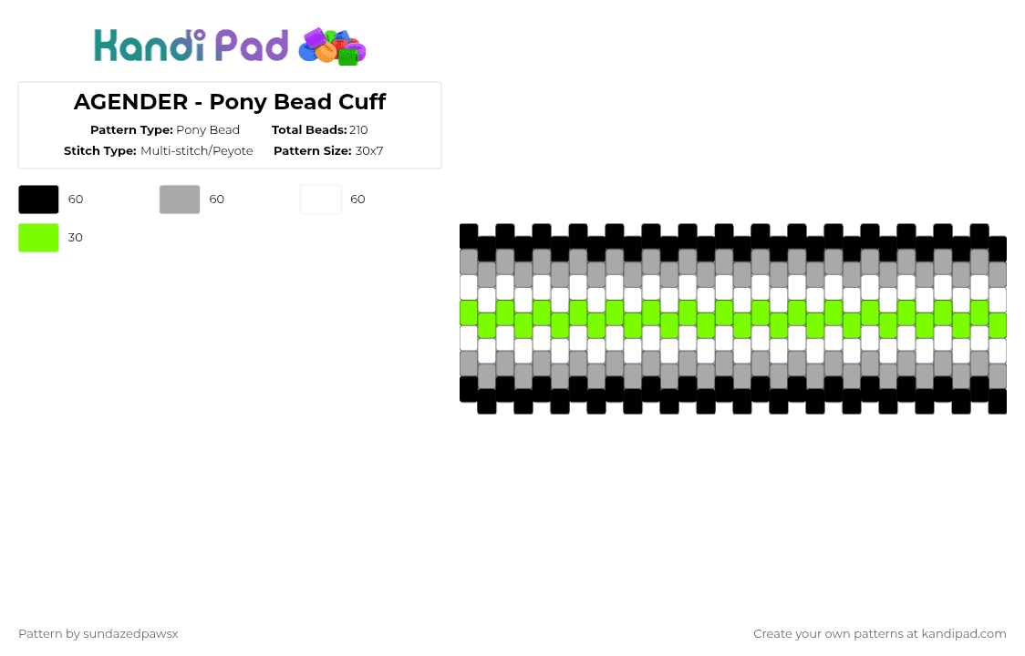 AGENDER - Pony Bead Cuff - Pony Bead Pattern by deleted_user_452524 on Kandi Pad - beige,green