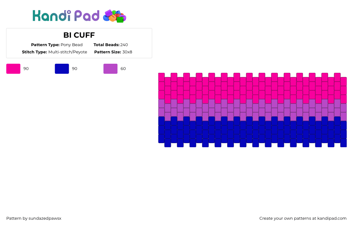 BI CUFF - Pony Bead Pattern by deleted_user_452524 on Kandi Pad - pink,purple