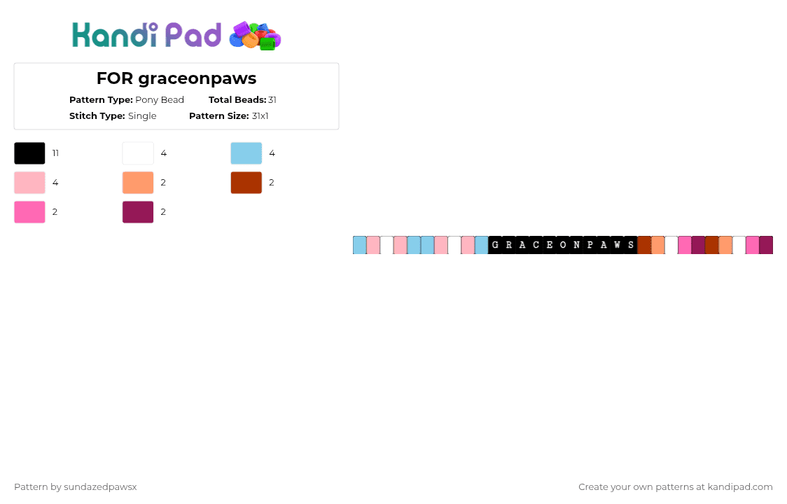 FOR graceonpaws - Pony Bead Pattern by deleted_user_452524 on Kandi Pad - light blue,pink