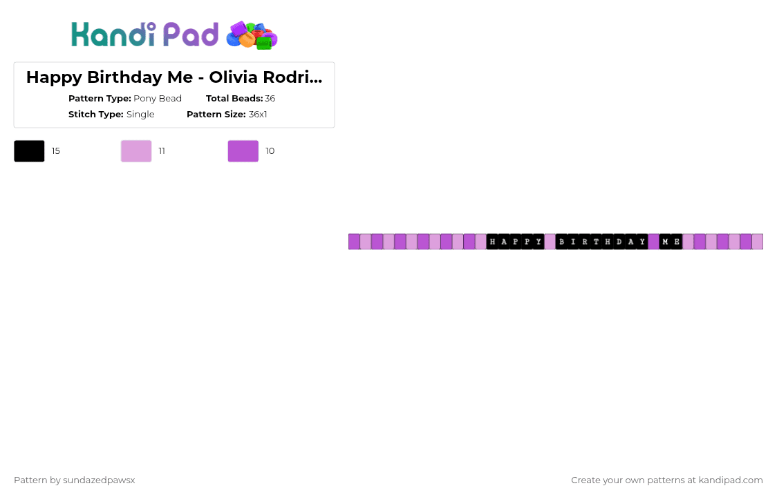Happy Birthday Me - Olivia Rodrigo single - pt1 - Pony Bead Pattern by deleted_user_452524 on Kandi Pad - black,pink