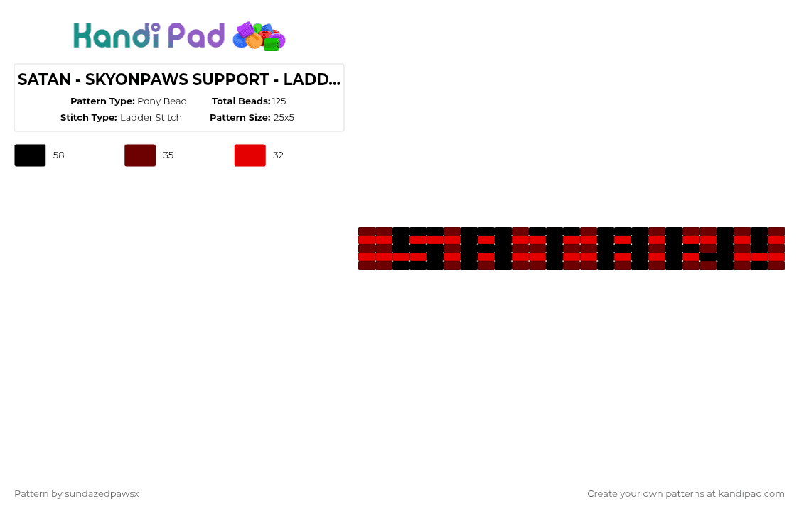 SATAN - SKYONPAWS SUPPORT - LADDER STITCH - Pony Bead Pattern by deleted_user_452524 on Kandi Pad - brown,red