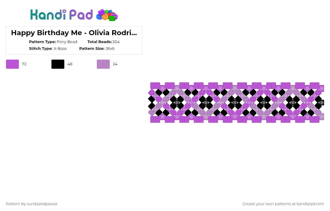 Happy Birthday Me - Olivia Rodrigo x base - pt2 - Pony Bead Pattern by deleted_user_452524 on Kandi Pad - pink,black