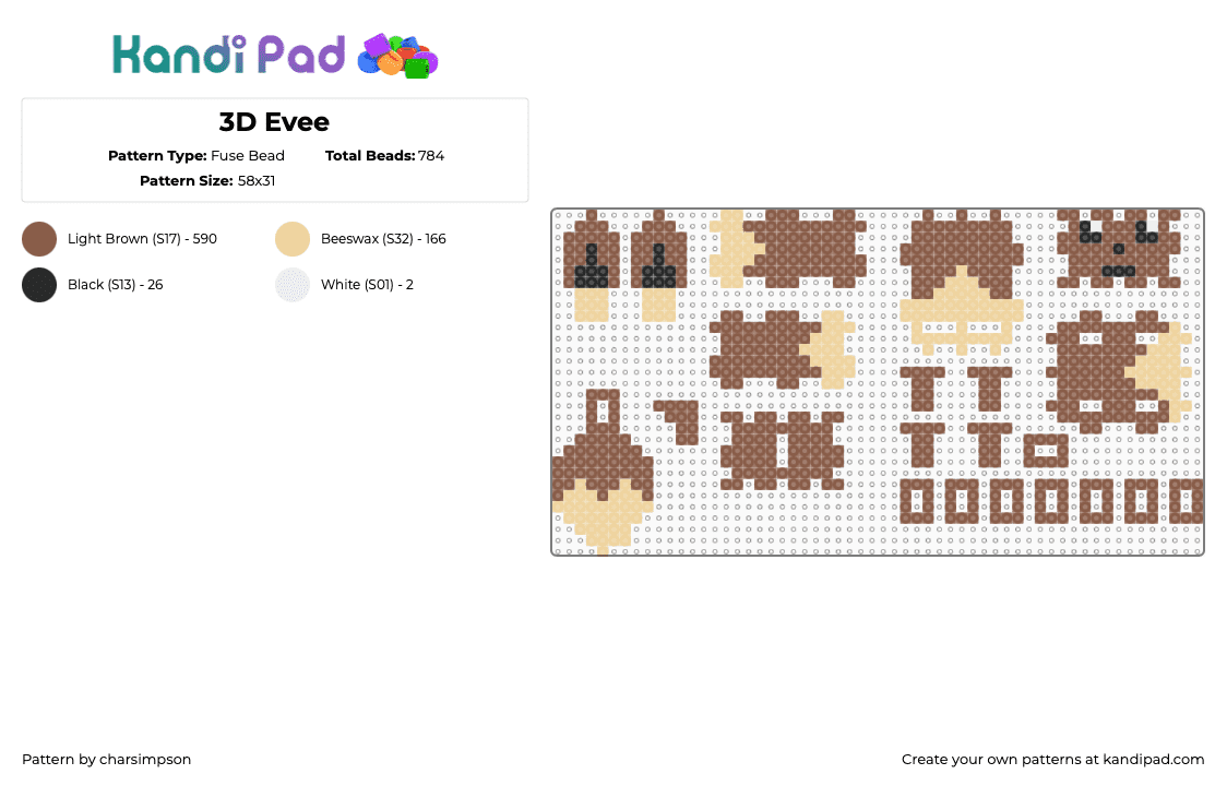 3D Evee - Fuse Bead Pattern by charsimpson on Kandi Pad - tan