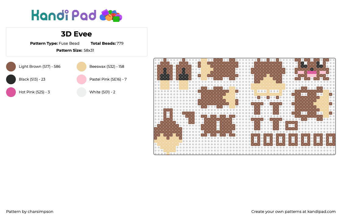 3D Evee - Fuse Bead Pattern by charsimpson on Kandi Pad - tan