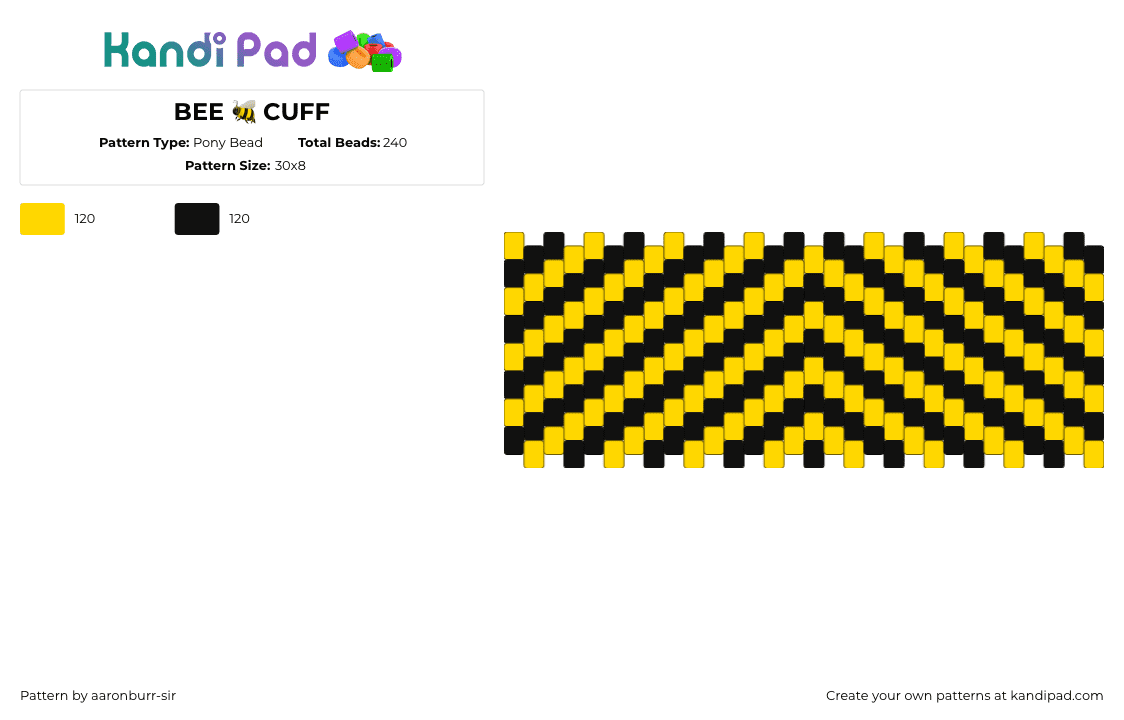 BEE 🐝 CUFF - Pony Bead Pattern by aaronburr-sir on Kandi Pad - yellow,black