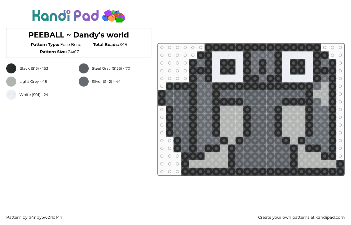 PEEBALL ~ Dandy\'s world - Fuse Bead Pattern by d4ndy5w0rldf4n on Kandi Pad - beige,gray