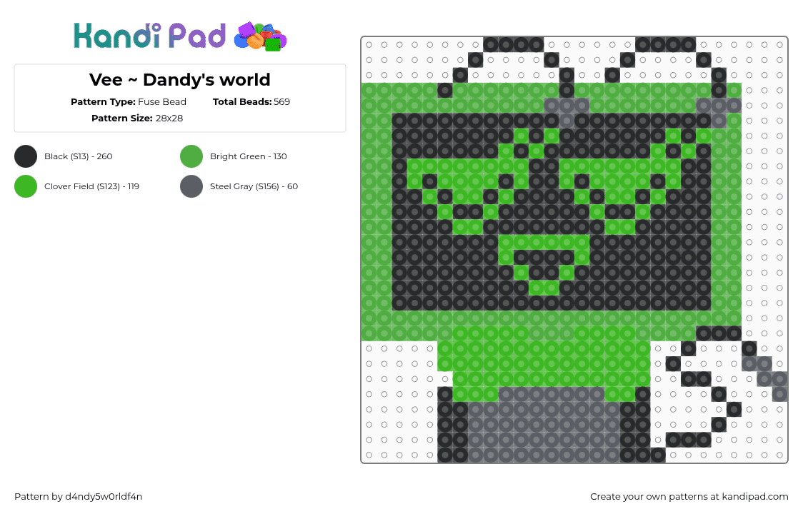 Vee ~ Dandy\'s world - Fuse Bead Pattern by d4ndy5w0rldf4n on Kandi Pad - green