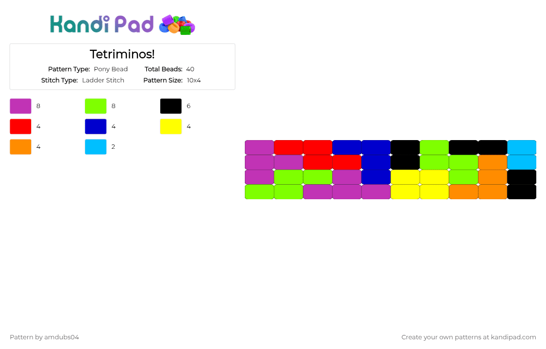 Tetriminos! - Pony Bead Pattern by amdubs04 on Kandi Pad - pink,green