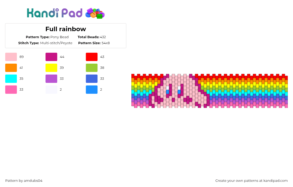Full rainbow - Pony Bead Pattern by apdubs04 on Kandi Pad - pink