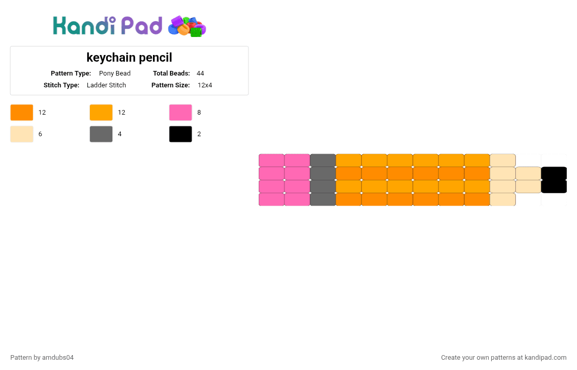 keychain pencil - Pony Bead Pattern by apdubs04 on Kandi Pad - orange