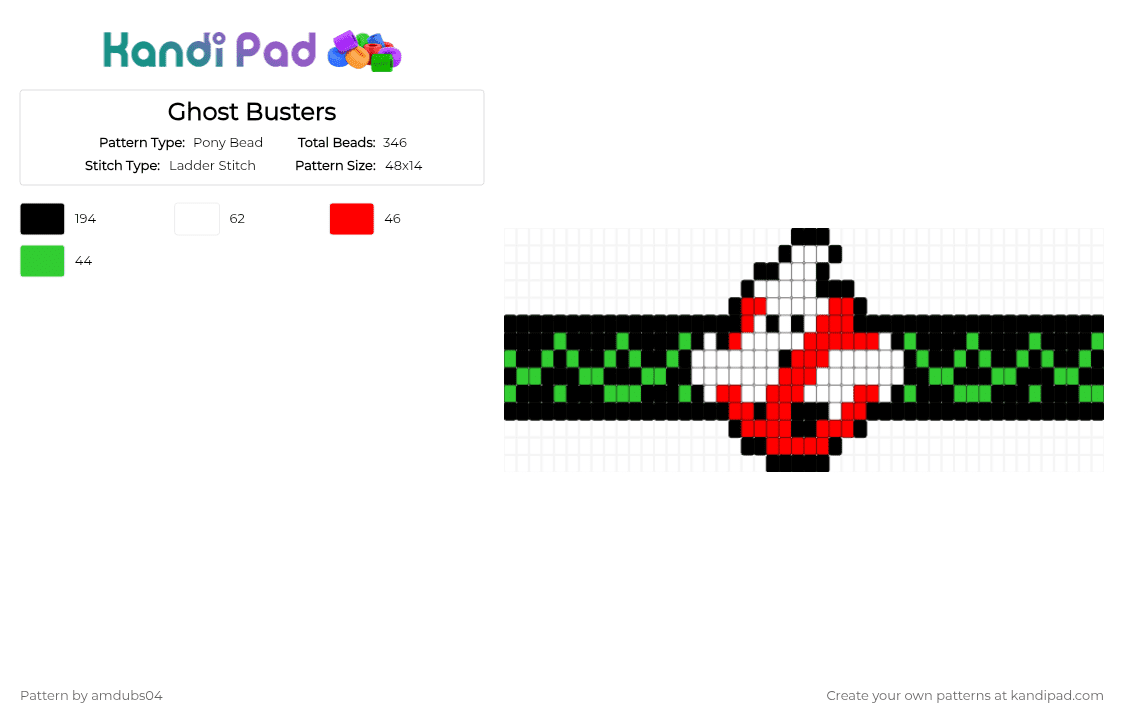 Ghost Busters - Pony Bead Pattern by apdubs04 on Kandi Pad - black,green,red